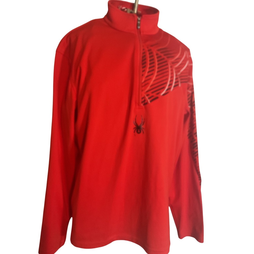 Spyder Mens Large Red Quarter Zip Pullover Spiderweb Graphic Mock Neck‎ Shirt